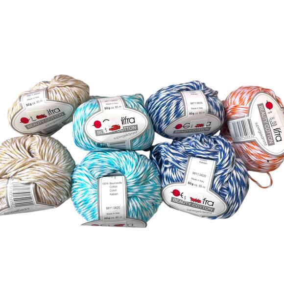 7 skeins Gedifra BEAUTY COTTON Italian Yarn | Blue Teal Orange Tan white - Picture 5 of 7